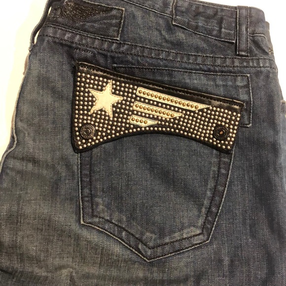 New Robins Jeans Studded Flap Embellished Pocket Straight Leg 40